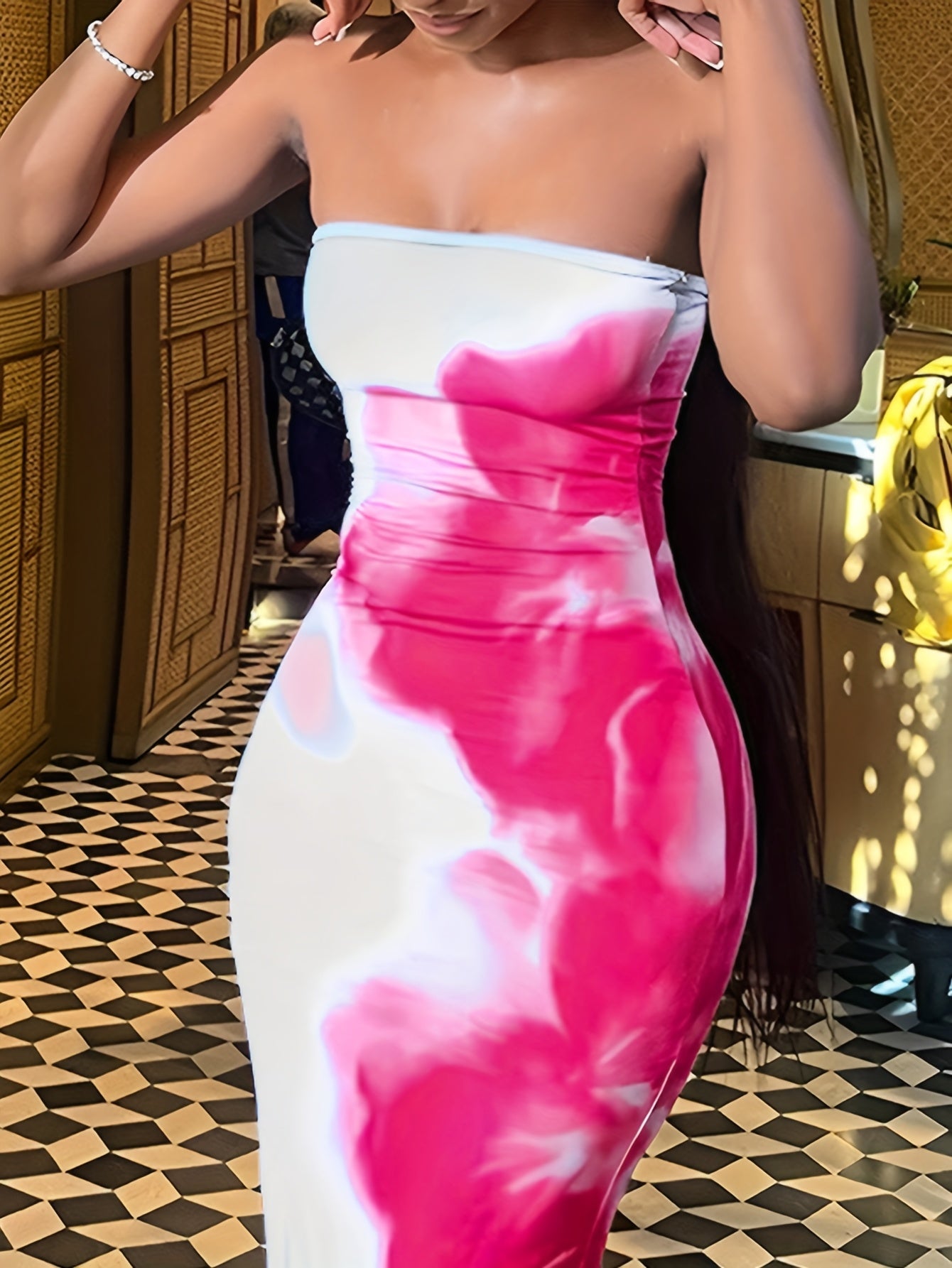 Elegant Floral Print Bodycon Midi Dress for Women - Casual Chic with Applique Detail, All-Season Wear